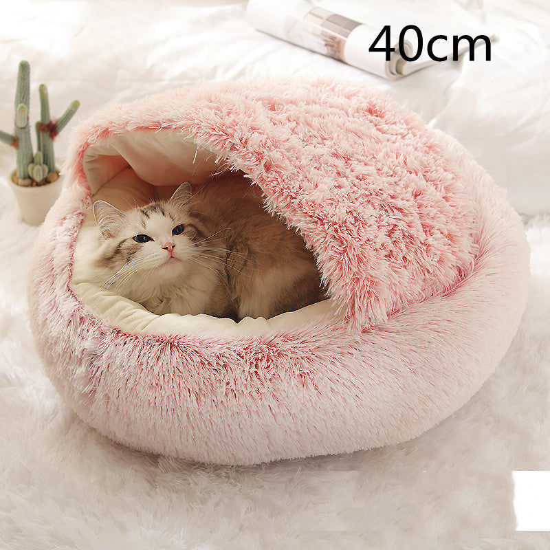 Lit 2 en 1 pour chien et chat - Lit d'hiver rond en peluche chaud pour animaux de compagnie - Lit doux et long en peluche pour animaux de compagnie